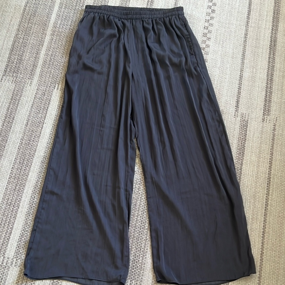 Flowy Floor Length Pleated Trousers with Elastic Waist